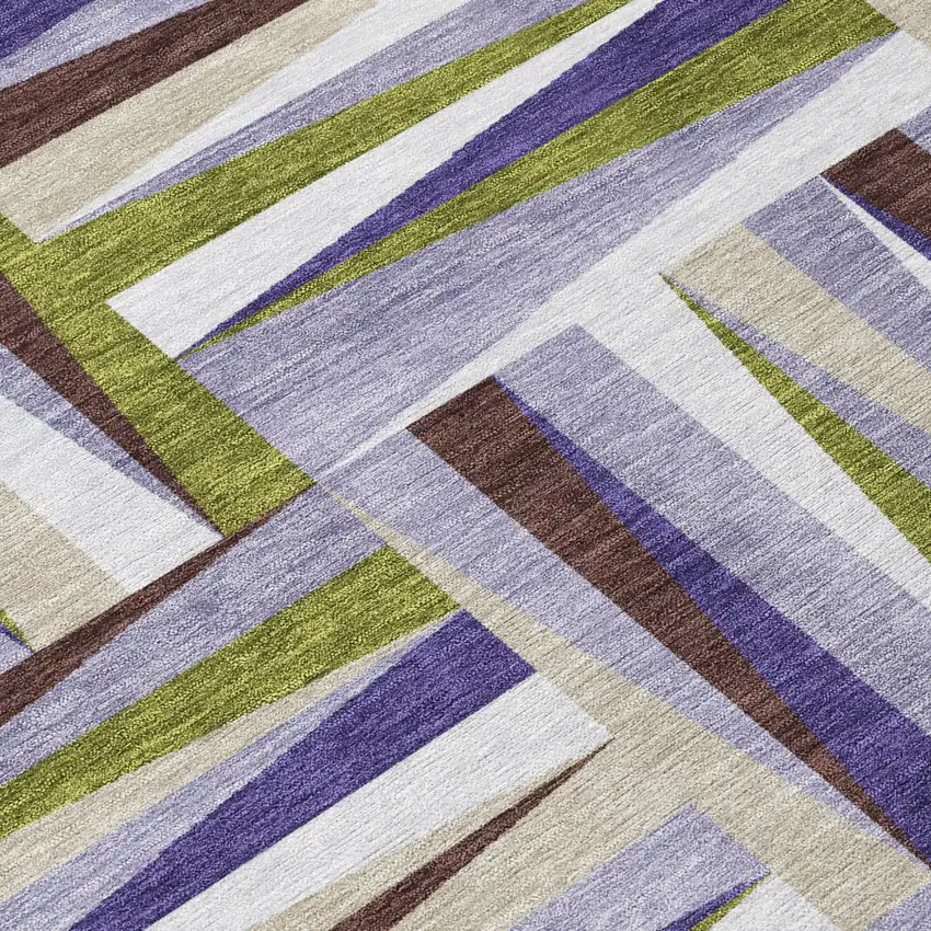 Lavender Brown And Green Geometric Washable Indoor Outdoor Area Rug Photo 6