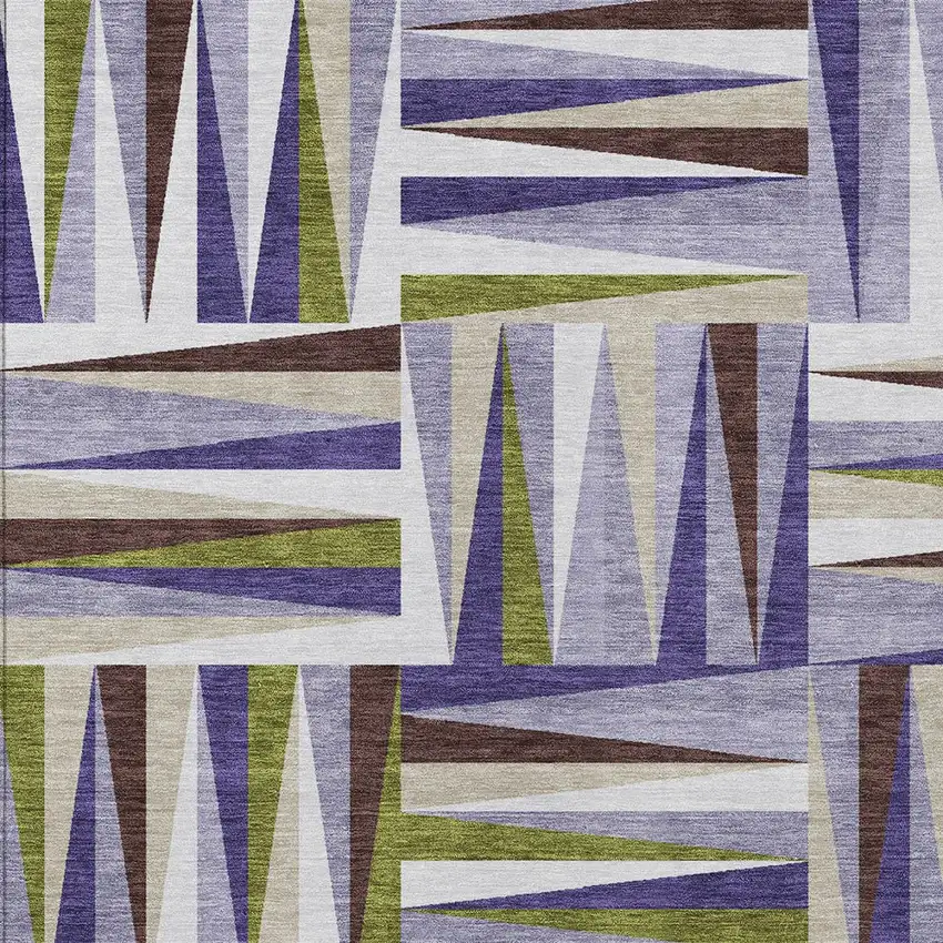 Lavender Brown And Green Geometric Washable Indoor Outdoor Area Rug Photo 5