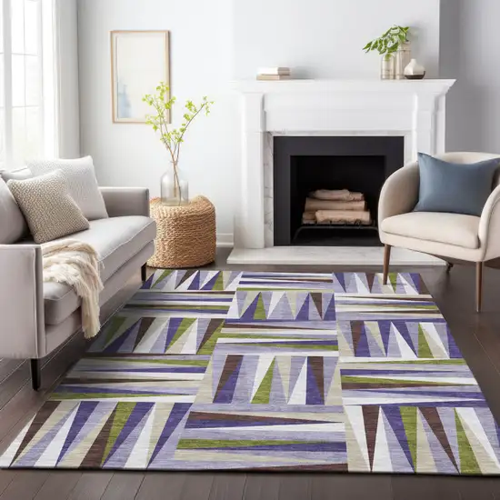 Lavender Brown And Green Geometric Washable Indoor Outdoor Area Rug Photo 9