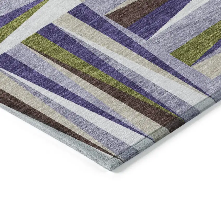 Lavender Brown And Green Geometric Washable Indoor Outdoor Area Rug Photo 4