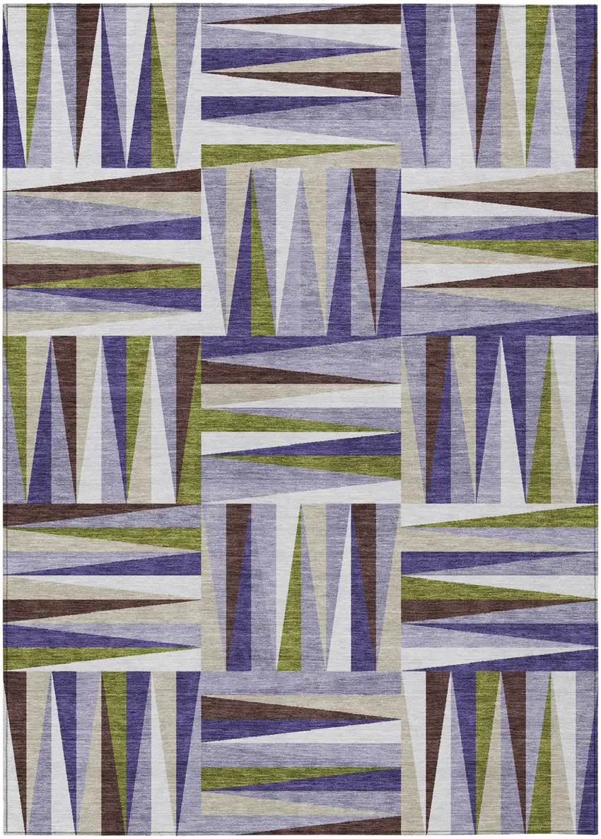 Lavender Brown And Green Geometric Washable Indoor Outdoor Area Rug Photo 2