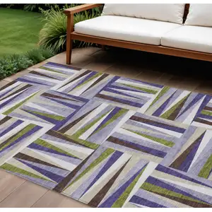 Photo of Lavender Brown And Green Geometric Washable Indoor Outdoor Area Rug