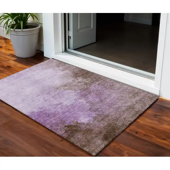 Lavender Brown And Ivory Abstract Washable Indoor Outdoor Area Rug Photo 1