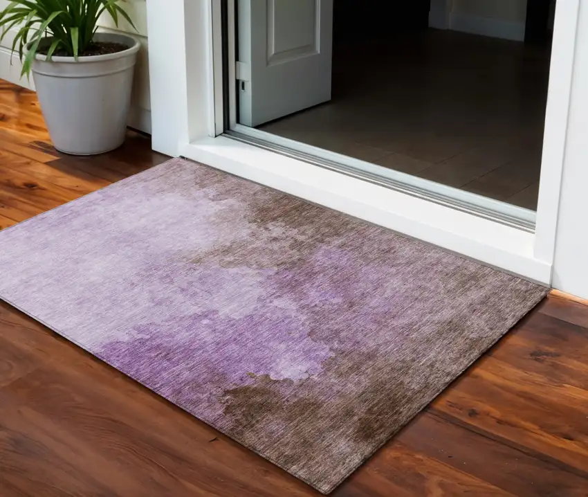 Lavender Brown And Ivory Abstract Washable Indoor Outdoor Area Rug Photo 1