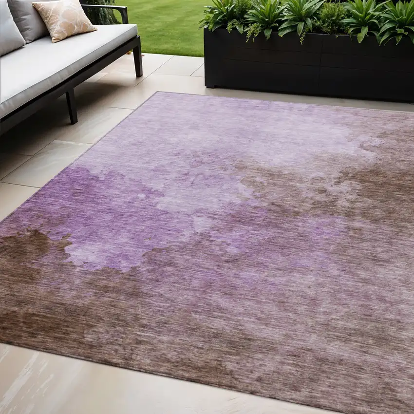 Lavender Brown And Ivory Abstract Washable Indoor Outdoor Area Rug Photo 1