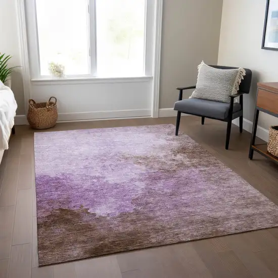 Lavender Brown And Ivory Abstract Washable Indoor Outdoor Area Rug Photo 9