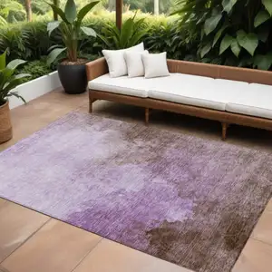 Photo of Lavender Brown And Ivory Abstract Washable Indoor Outdoor Area Rug
