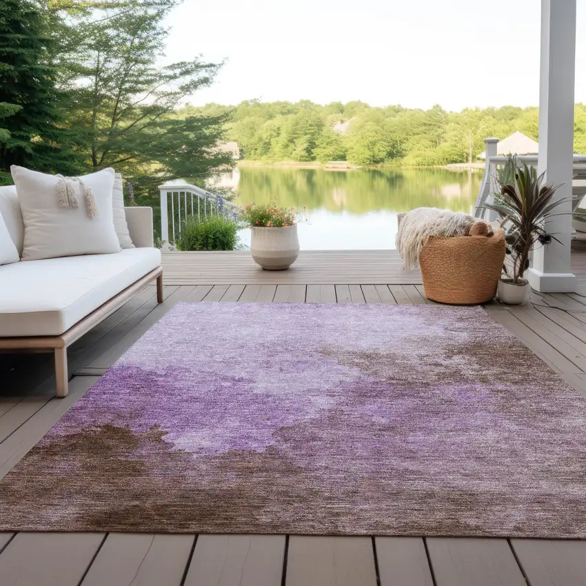 Lavender Brown And Ivory Abstract Washable Indoor Outdoor Area Rug Photo 7