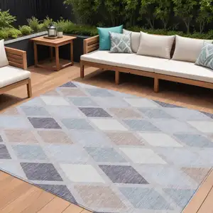Photo of Lavender Brown And Ivory Geometric Washable Indoor Outdoor Area Rug