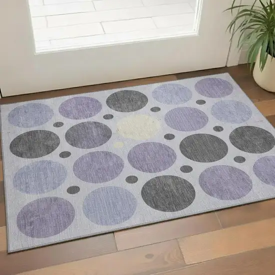 Lavender Charcoal And Ivory Geometric Washable Area Rug With UV Protection Photo 2