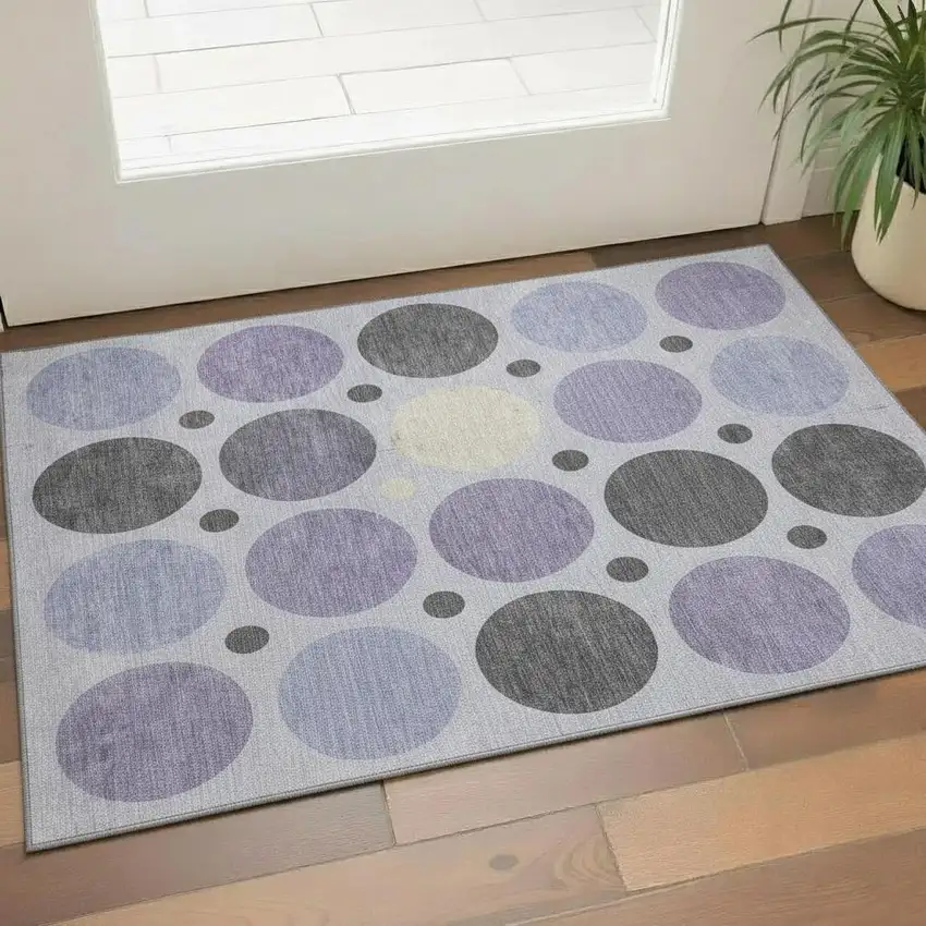 Lavender Charcoal And Ivory Geometric Washable Area Rug With UV Protection Photo 2