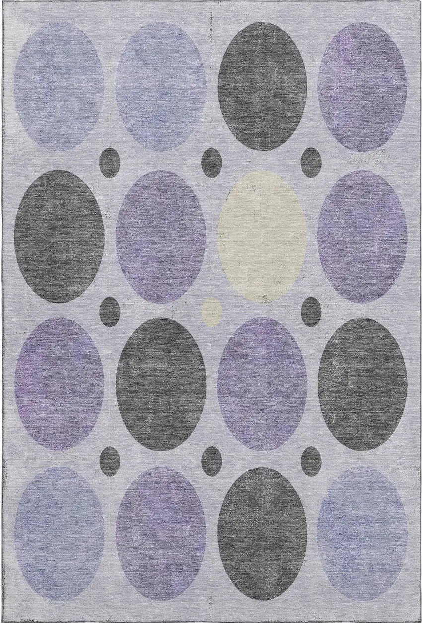 Lavender Charcoal And Ivory Geometric Washable Area Rug With UV Protection Photo 1