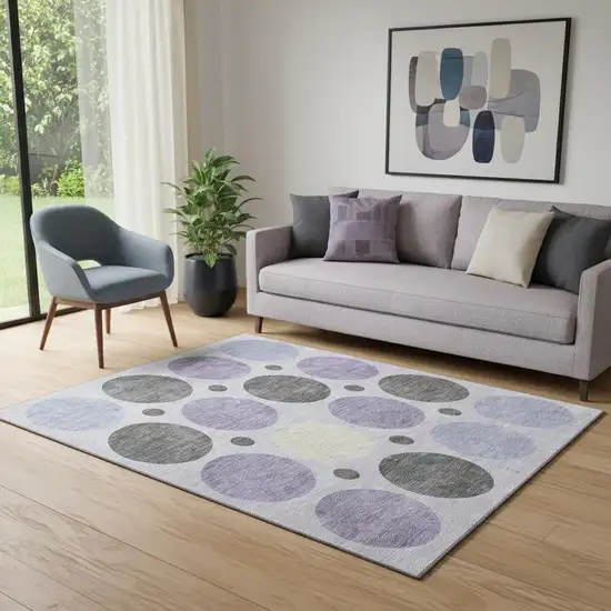 Lavender Charcoal And Ivory Geometric Washable Area Rug With UV Protection Photo 2