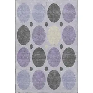 Photo of Lavender Charcoal And Ivory Geometric Washable Area Rug With UV Protection
