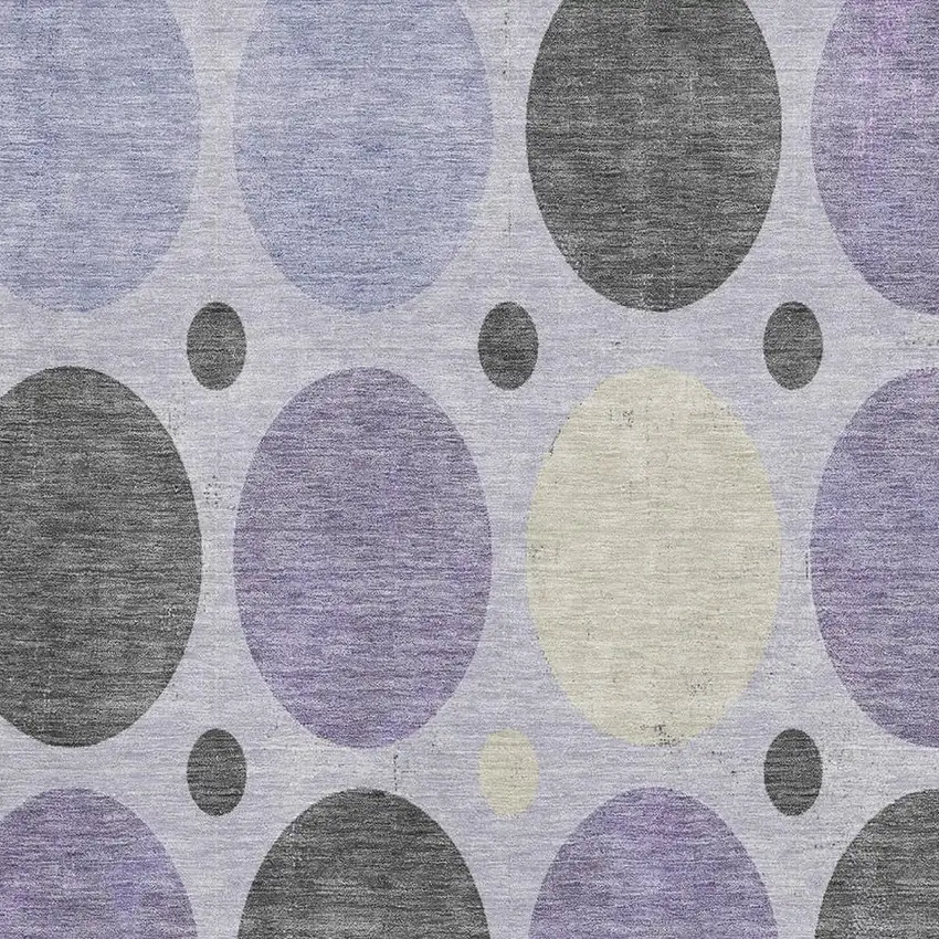 Lavender Charcoal And Ivory Geometric Washable Area Rug With UV Protection Photo 3