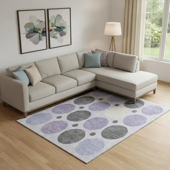 Lavender Charcoal And Ivory Geometric Washable Area Rug With UV Protection Photo 2