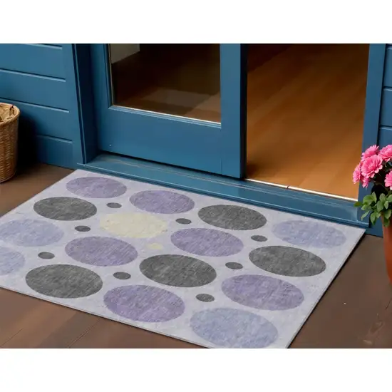 Lavender Charcoal And Ivory Geometric Washable Indoor Outdoor Area Rug Photo 2