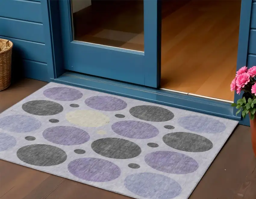 Lavender Charcoal And Ivory Geometric Washable Indoor Outdoor Area Rug Photo 2