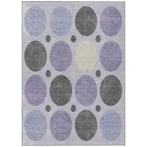 Photo of Lavender Charcoal And Ivory Geometric Washable Indoor Outdoor Area Rug