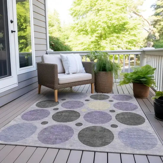 Lavender Charcoal And Ivory Geometric Washable Indoor Outdoor Area Rug Photo 8