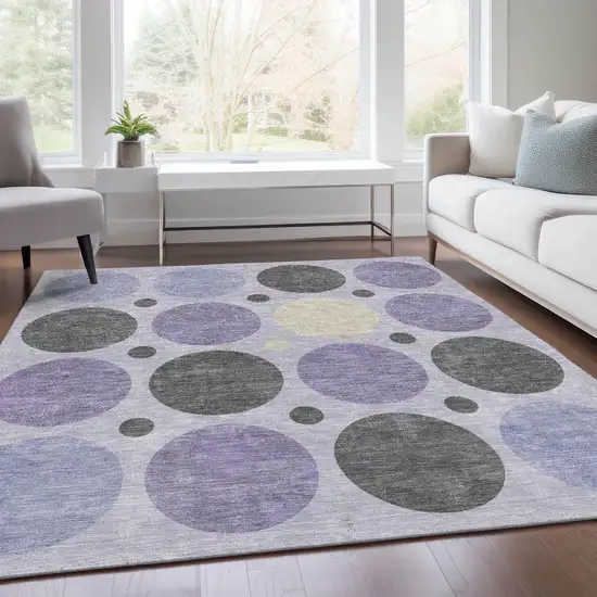 Lavender Charcoal And Ivory Geometric Washable Indoor Outdoor Area Rug Photo 7