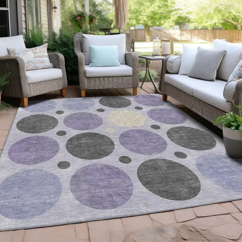 Lavender Charcoal And Ivory Geometric Washable Indoor Outdoor Area Rug Photo 5