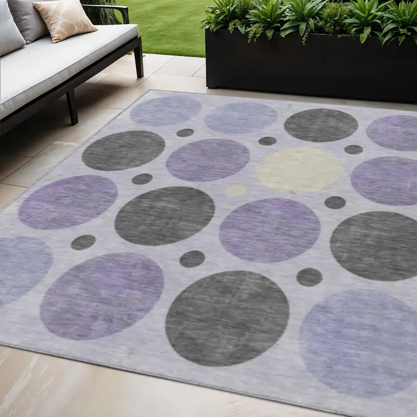 Lavender Charcoal And Ivory Geometric Washable Indoor Outdoor Area Rug Photo 2