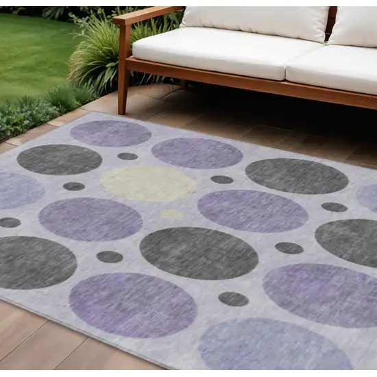 Lavender Charcoal And Ivory Geometric Washable Indoor Outdoor Area Rug Photo 2
