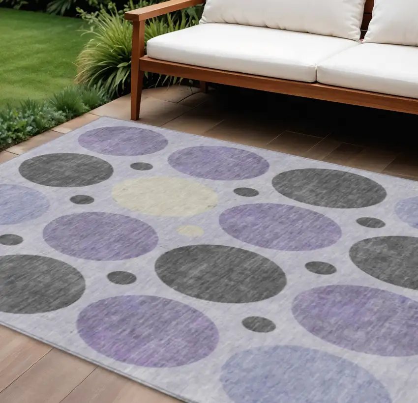 Lavender Charcoal And Ivory Geometric Washable Indoor Outdoor Area Rug Photo 2