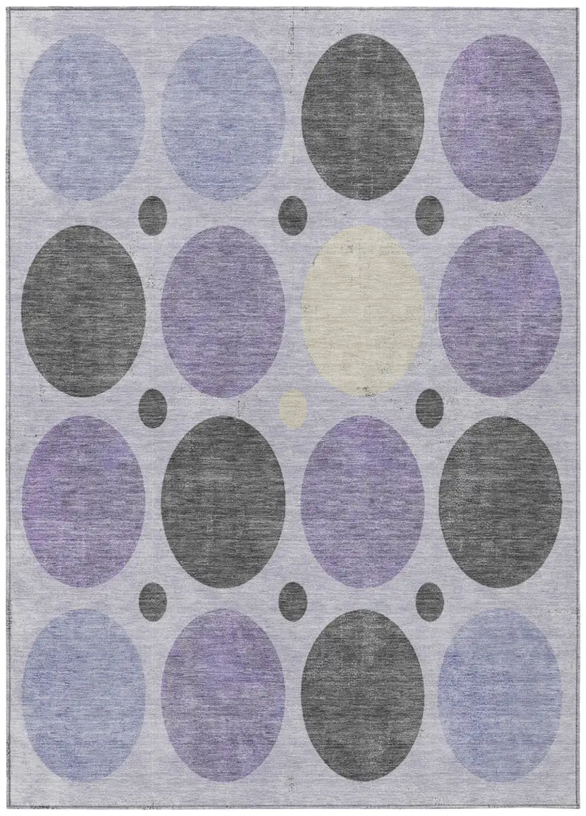 Lavender Charcoal And Ivory Geometric Washable Indoor Outdoor Area Rug Photo 1