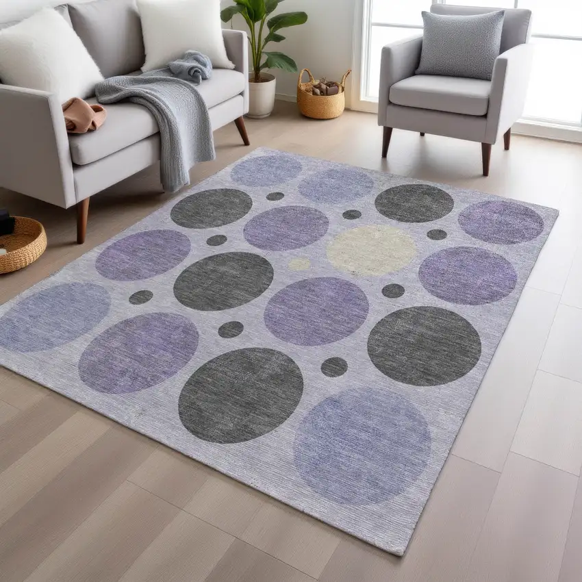 Lavender Charcoal And Ivory Geometric Washable Indoor Outdoor Area Rug Photo 6