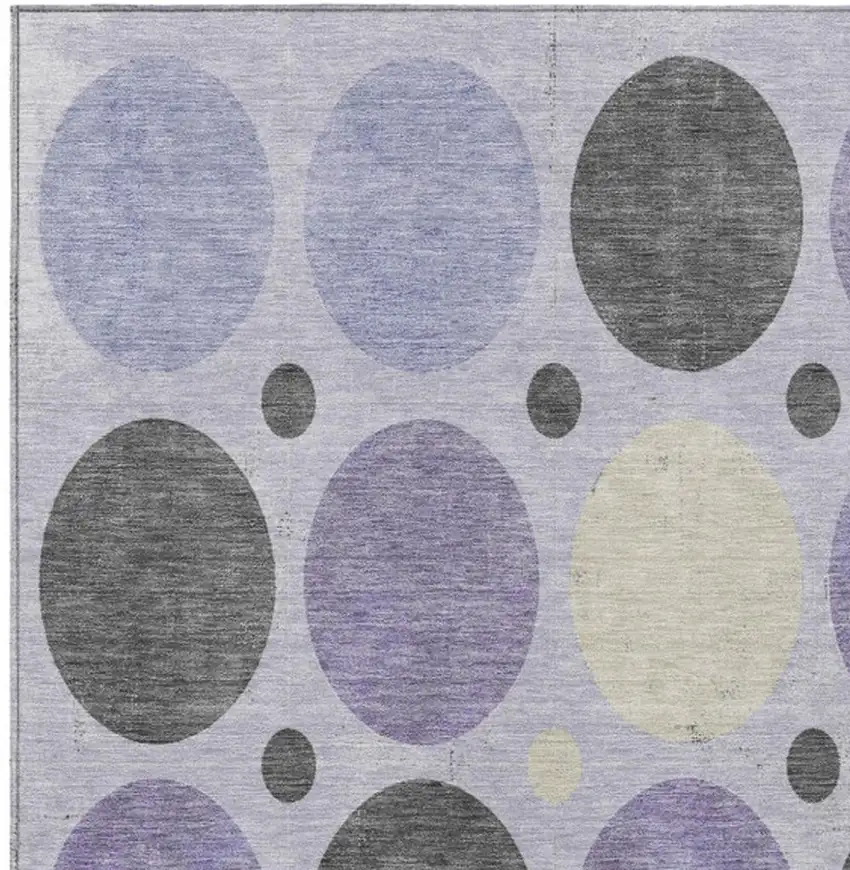 Lavender Charcoal And Ivory Geometric Washable Indoor Outdoor Area Rug Photo 3