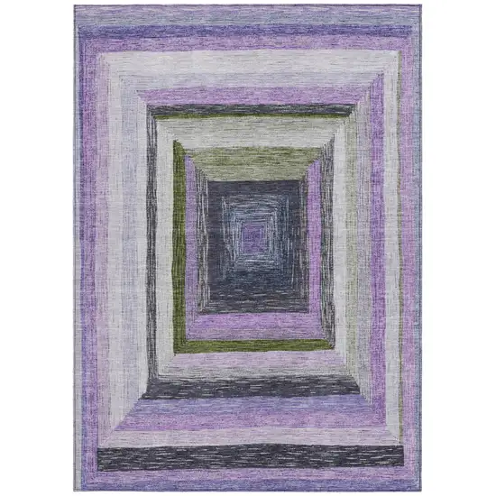 Lavender Charcoal And Ivory Geometric Washable Indoor Outdoor Area Rug Photo 3