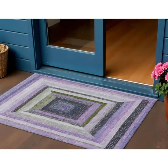 Lavender Charcoal And Ivory Geometric Washable Indoor Outdoor Area Rug Photo 2