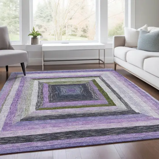 Lavender Charcoal And Ivory Geometric Washable Indoor Outdoor Area Rug Photo 7