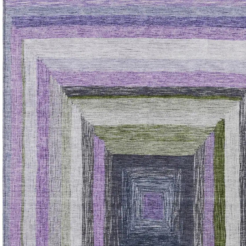 Lavender Charcoal And Ivory Geometric Washable Indoor Outdoor Area Rug Photo 3
