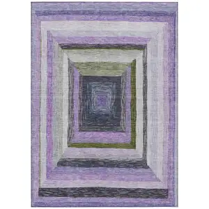 Photo of Lavender Charcoal And Ivory Geometric Washable Indoor Outdoor Area Rug