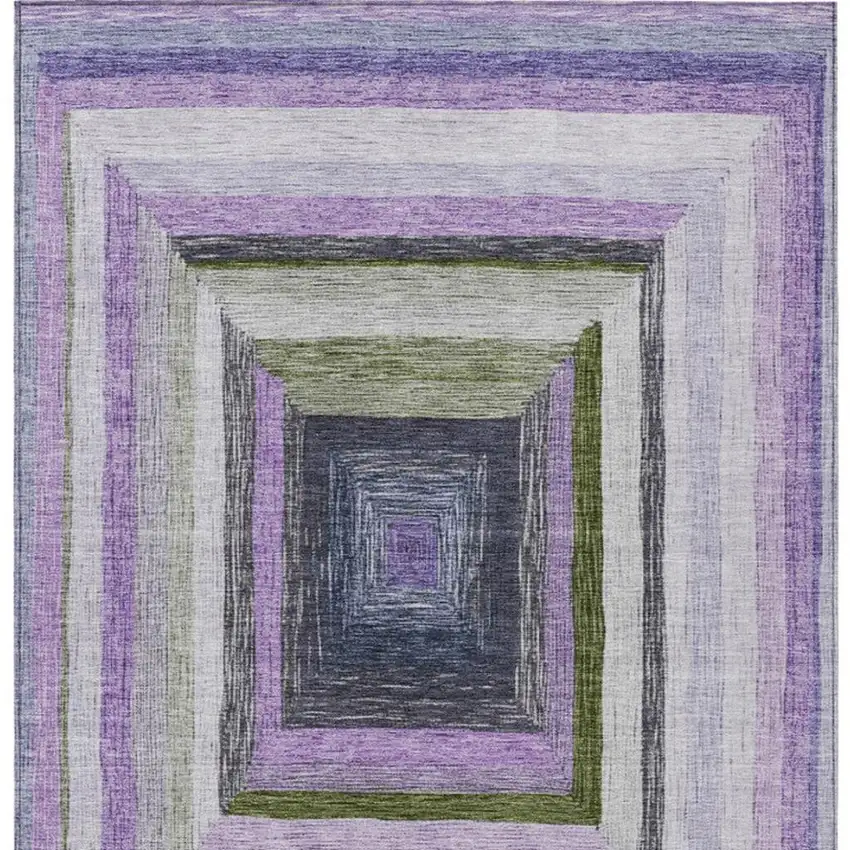Lavender Charcoal And Ivory Geometric Washable Indoor Outdoor Area Rug Photo 4