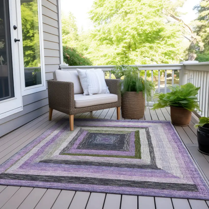 Lavender Charcoal And Ivory Geometric Washable Indoor Outdoor Area Rug Photo 8