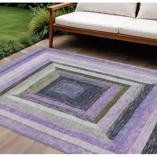 Lavender Charcoal And Ivory Geometric Washable Indoor Outdoor Area Rug Photo 2