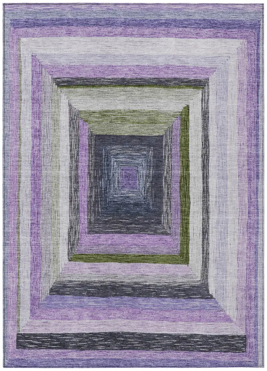 Lavender Charcoal And Ivory Geometric Washable Indoor Outdoor Area Rug Photo 1