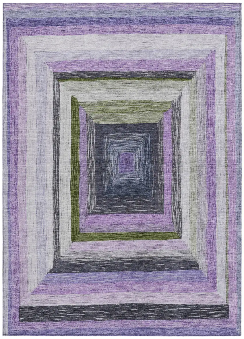 Lavender Charcoal And Ivory Geometric Washable Indoor Outdoor Area Rug Photo 3