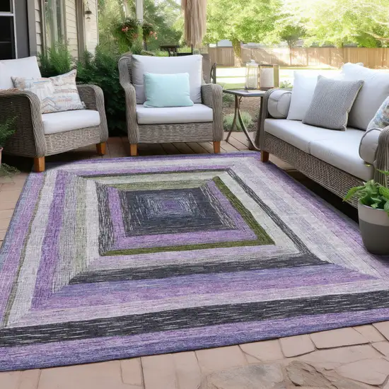 Lavender Charcoal And Ivory Geometric Washable Indoor Outdoor Area Rug Photo 5