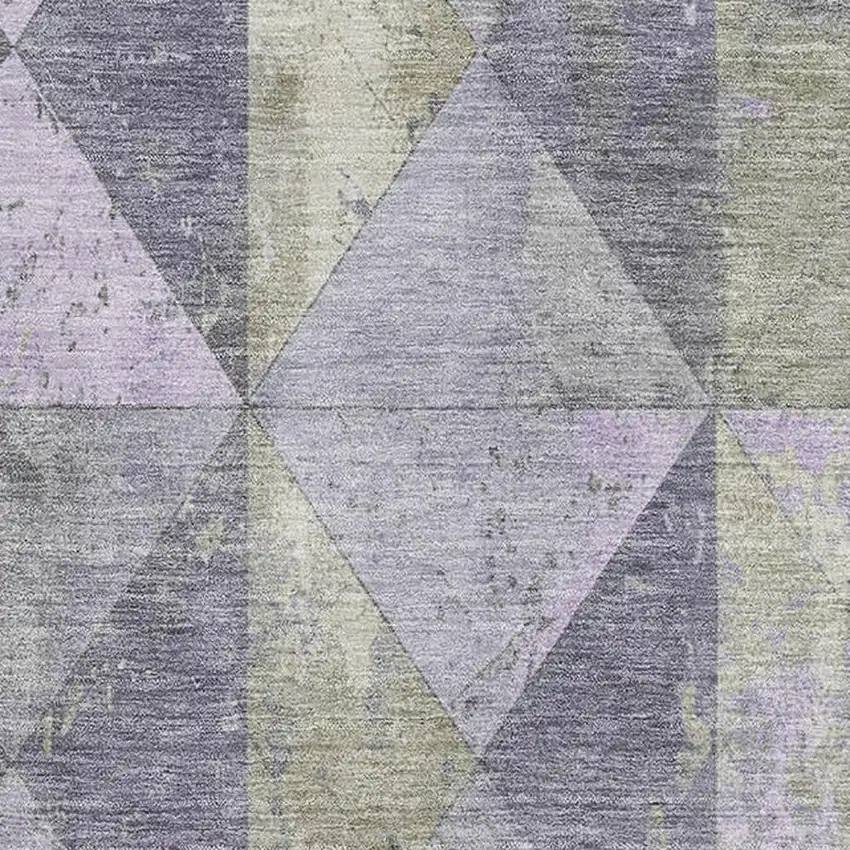 Lavender Fern Green And Ivory Geometric Washable Area Rug With UV Protection Photo 2