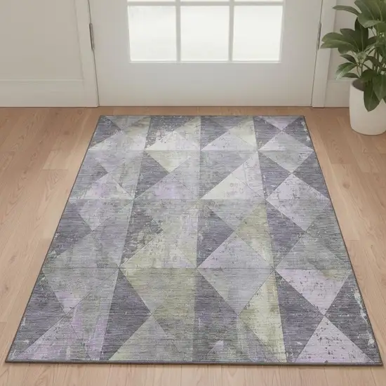 Lavender Fern Green And Ivory Geometric Washable Area Rug With UV Protection Photo 2