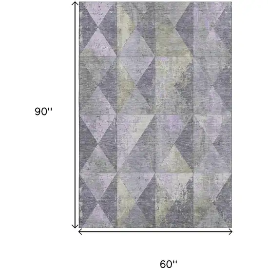 Lavender Fern Green And Ivory Geometric Washable Area Rug With UV Protection Photo 9