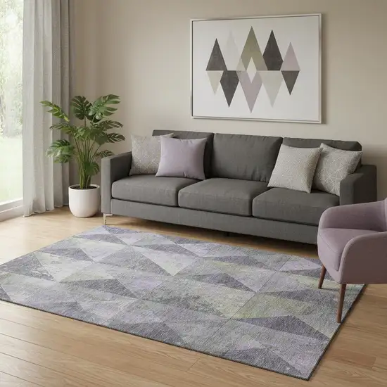 Lavender Fern Green And Ivory Geometric Washable Area Rug With UV Protection Photo 2