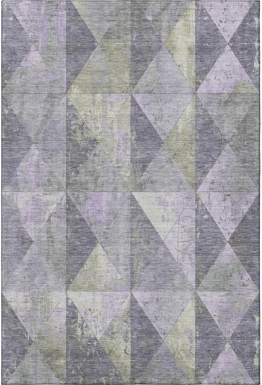 Lavender Fern Green And Ivory Geometric Washable Area Rug With UV Protection Photo 3