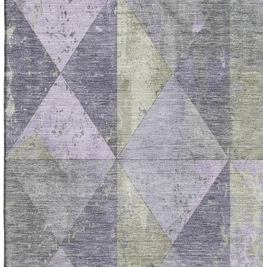 Lavender Fern Green And Ivory Geometric Washable Area Rug With UV Protection Photo 2