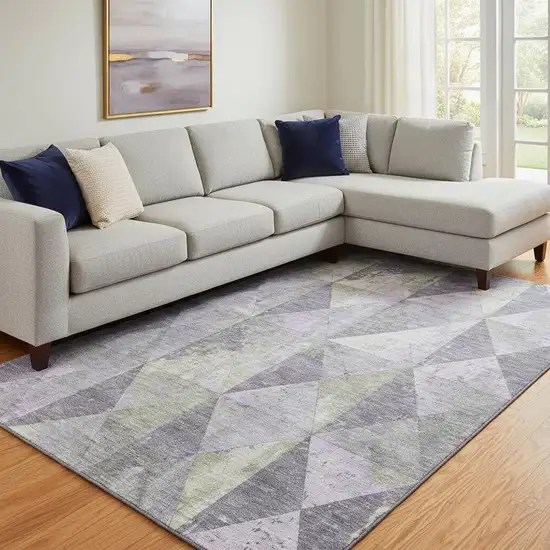 Lavender Fern Green And Ivory Geometric Washable Area Rug With UV Protection Photo 2